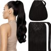 Caliee 1B Natural Black Ponytail Extension Clip in Virgin Straight Ponytail Human Hair 100% Remy Hair Extensions Real Ponytail Hair Piece 22 Inch Long 90G