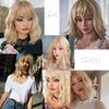 Remy Blue 14'' Short Mixed Blonde Wig With Bangs Short Blonde Bob Wigs Shoulder Length Women's Short Curly Wavy Wig Synthetic Cosplay Wig for Girl Costume Wigs