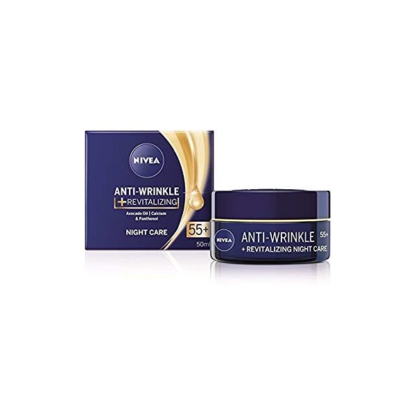 Nivea Anti-wrinkle + revitalizing night care face cream anti-aging 55+ with avocado oil, calcium and panthenol 50ml / 1.69 oz