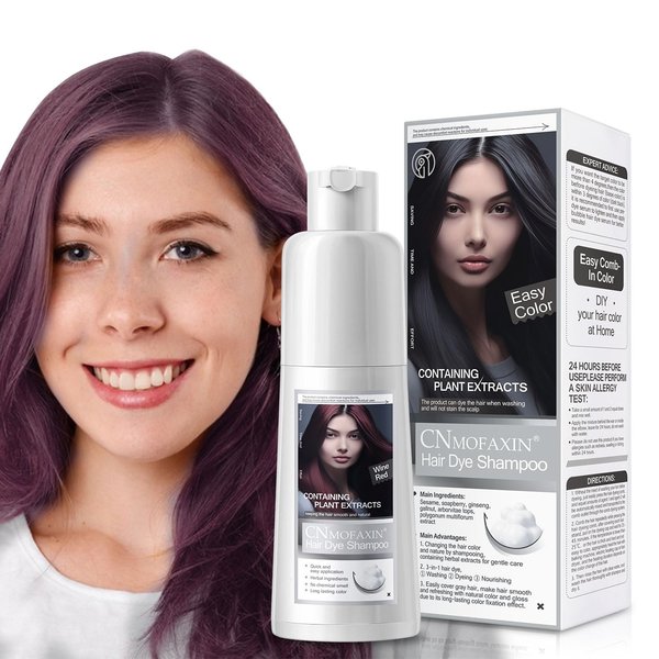 CNMOFAXIN Red Hair Dye Shampoo 3 in 1 For Men and Women, Long Lasting Red Hair Shampoo for Gray Hair Coverage, Natural Plant Instant Hair Coloring Shampoo (Wine Red)