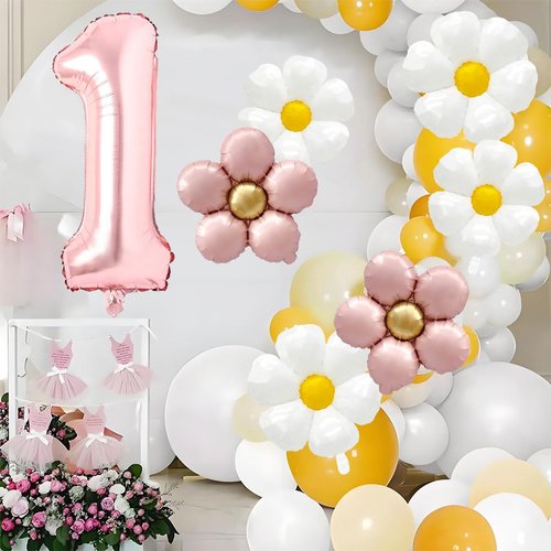 Daisy Balloons Groovy Party Decorations 40 Inch Champagne Gold 1 Balloons, Daisy Balloon for Daisy First Birthday Decorations and One Groovy Baby Daisy Birthday Party Decorations for Girls