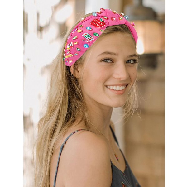 Teacher Headband, Teacher Accessories, Crystal Pearl Knotted Headband for Women Cute Book Pencil Teach Charms Embellished Jeweled Top Knot Headband, Teacher Appreciation Gifts (Pattern B)