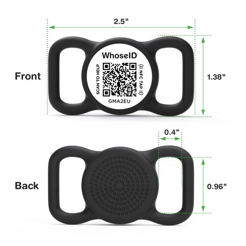WhoseID QR Code Dog Tag with NFC, Personalized Pet ID Tag, Silent Dog ID Tag, Modifiable Pet Online Profile, Multiple Emergency Contact, Scan QR Code Send Pet GPS Location Email (Regular, Black&White)