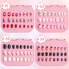 krofaue Press on Nails for Kids - 96pcs 4 Pack Children Fake Nails Kids Girls Stick on Nails for Kids Full Cover Cute Pre-Glue Acrylic Fake Fingernails Kits Sets Little Girls Short Nail Decoration