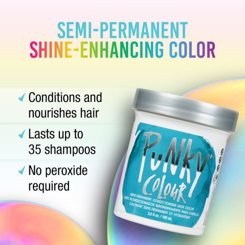 Punky Semi Permanent Conditioning Hair Color, Vegan, PPD and Paraben Free, may last for 5-40 washes, 3.5oz, Turquoise