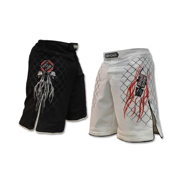 Ring to Cage Elite Fight Shorts - Black or White for MMA, BJJ, Jiu Jitsu, Grappling, No Gi, Wrestling (Waist 44", Black)