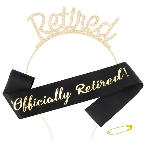 Didder Gold Retirement Party Headband and Black Officially Retired Sash for Women Happy Retirement Party Decorations Retired Gifts for Women Retirement Party Supplies