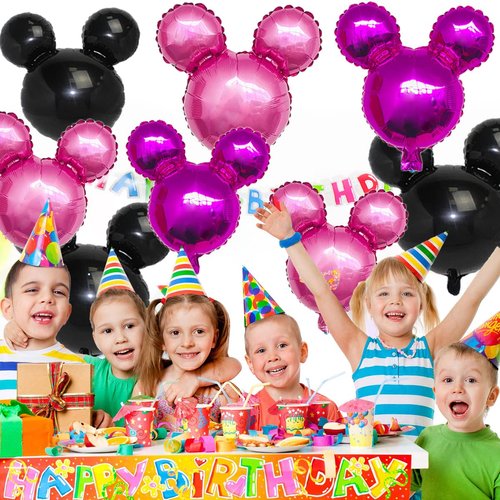 9Pcs Minnie Party Foil Balloons,27” Black,Rose Red, Pink Balloons For Minnie Party,Baby Shower,Girls Party Kids Birthday Theme Party Decoration Supplies