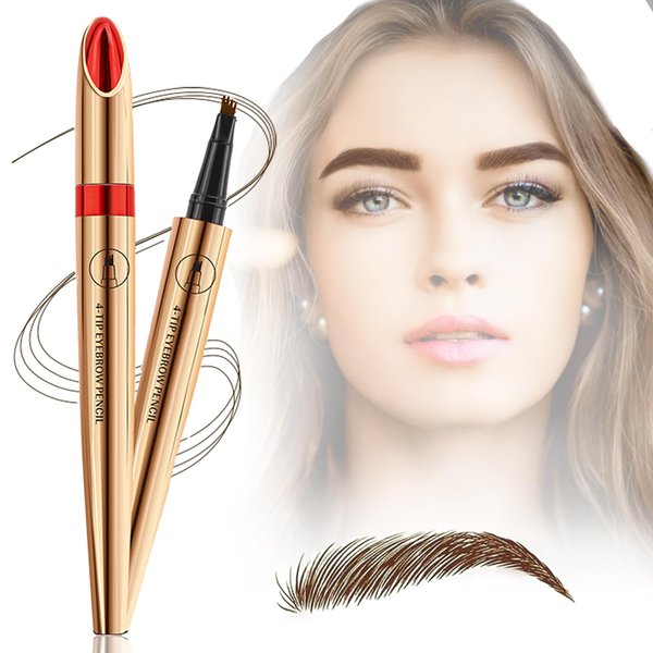 Eyebrow Pencil with 4 Micro-Fork Tip Precision Application Waterproof Smudge-Proof 24H Long-Lasting & Easy Glam Look Eyebrow Pen - 2# Dark Brown (A Trendy Shade)