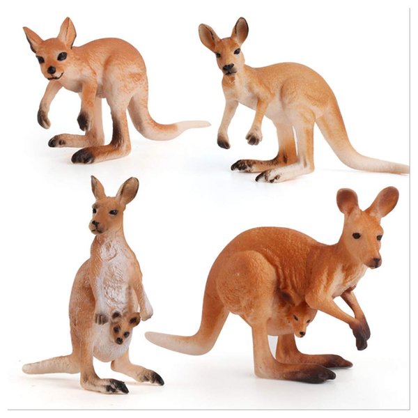 Realistic Wildlife 4 PCS Kangaroo Wild Animal Figures Model Figurines Desktop Decoration Party Supplies Cake Toppers Set Cognitive Toys for 5 6 7 8 Years Old Boys Girls Kid Toddlers