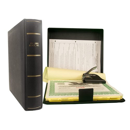 Corporate Kit with Closure Includes Records Book, Company Seal, Printed & Numbered Stock Certificates with Full-Page Stubs, Blank Minute Paper, Index Tabs (Blumberg Black Ex Libris Model K11)