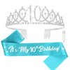 CAVETEE Happy 10th Birthday Sash and Crown 10th Birthday Decorations for Girls Blue IT's My Birthday Sash for 10th Birthday Gifts