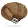 Lacer Hair Extensions Human Hair Tape in 18 Inch Highlight Chocolate Brown to Caramel blonde with Brown Roots Tape in Real Human Hair Extensions R#4-4/27