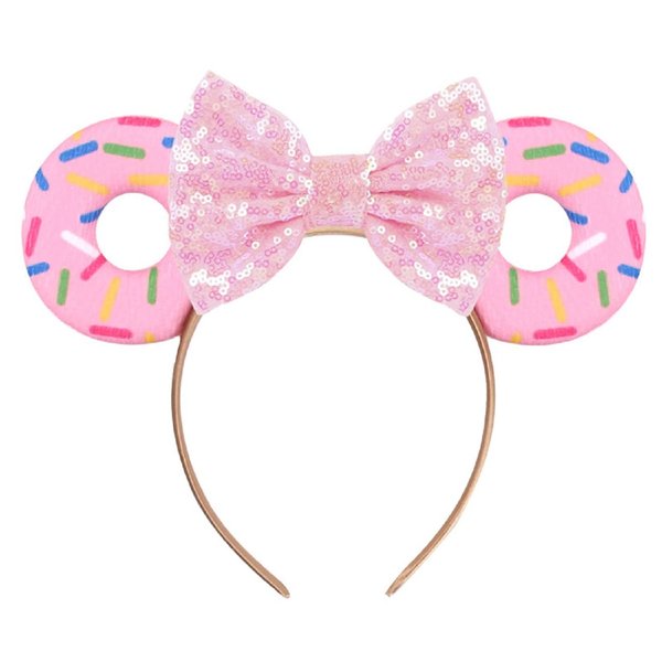 WelyHM Christmas Halloween Mouse Ears Bow Headband Hair Hoop for Women Girls, Glitter Sequin Donut Headband Cat Ear Hair Bands Hair Accessories (pink)