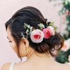 Fangsen Wedding Ivory Boho Pink Orange Rose Flower Hair Clips Floral Hair Accessories for Brides and Bridesmaids Silver