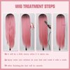 MISSQUEEN Light Pink Long Wigs with Bangs, Straight Long Pink Cosplay Wigs for Women,Pink Omber Wig Natural Looking for Party and Cosplay(30 Inch)
