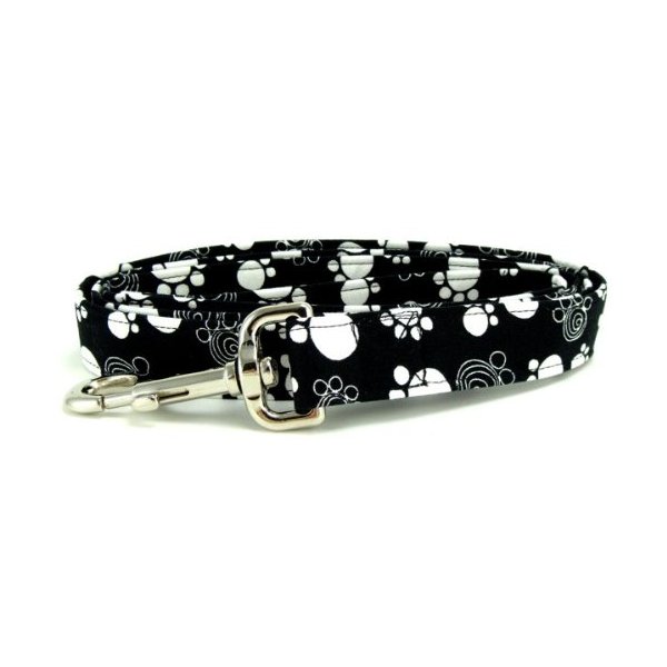 K9 Bytes Black & White Swirl Paws Dog Leash, Small