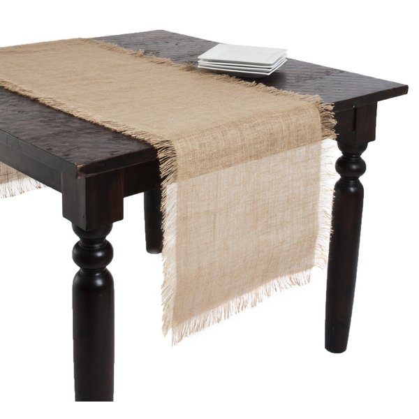 SARO LIFESTYLE Natural Color Fringed Jute Table Runner - 20"x 70" Oblong