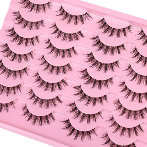 Manga Lashes Clear Band Natural Lashes Wispy Asian 12mm 3D Short Lashes D Curl False Eyelashes Pack by Kiromiro