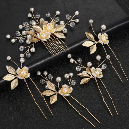 VMila Wedding Pearl Hair Comb Wedding Hair Comb Bridal Hair Accessories Pearl Flower Hair Accessories For Women Girls Wedding Hair Accessories (Gold)