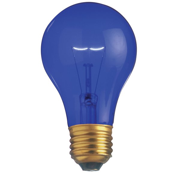Satco S6082 25 Watt A19 130V Incandescent Light Bulb, Transparent Blue