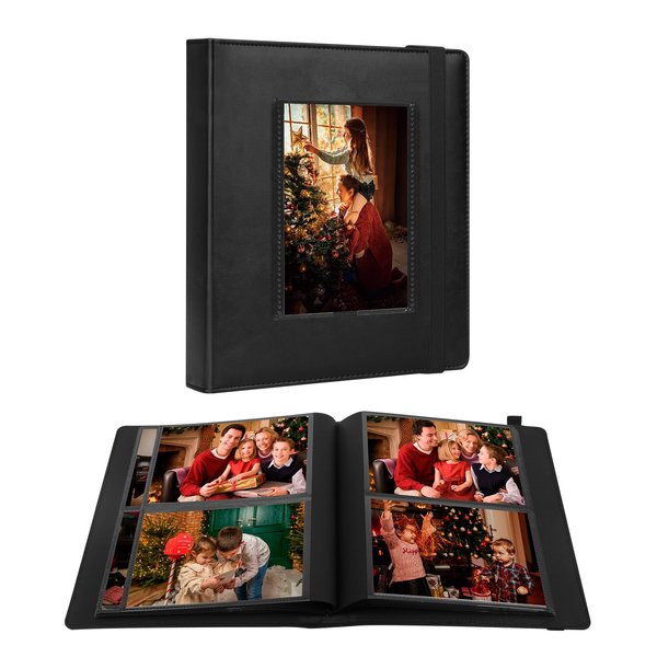 Aevdor Photo Album 4x6, Leather Cover 4x6 Photo Album Picture Book Black Inner Pages with DIY Front Window, Each 4x6 Photo Album Book Holds 136 Photos for Baby Wedding Family Children Pictures (Black)