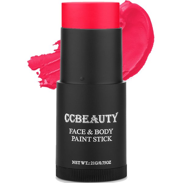 CCBeauty Neon Pink Face Body Paint Stick Oil, Hot Pink Eye Black, Face Painting Kit Glow in the Black Lights Clown Makeup, Halloween Hypoallergenic Foundation for Cosplay Costume Parites