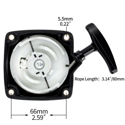 RUTU 63022 Pull Start Starter Recoil Replacement for 52cc 2HP Earth Auger, 43cc 49cc 52cc Pocket Bike Gas Petrol Scooter X1 X2 X8 - Upgraded Wheel Core & Recoil Spring, Thick Housing, Aluminum Gasket