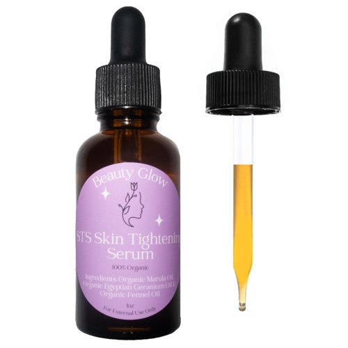 Beauty Glow STS Skin Tightening Serum Organic Marula, Egyptian Geranium & Fennel Oils for Face Anti-Aging Miracle Facial Moisturizer Natural Skincare Hydrates Skin 1 Fl Oz