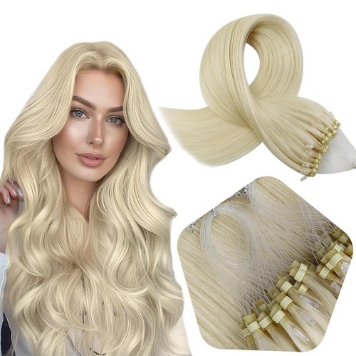 Full Shine 18 inches 1B Blonde Human Hair Hair Extensions, Microlink, 50 Strands/Package