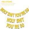 Yasmart Life 50th Birthday Decorations Banner for Women Men Pre-Strung Gold Glitter Birthday Party Decor Sign Funny 50th Bday Party Supplies Holy Shit You're 50 Birthday Banner Party Decoration