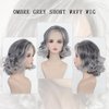XIUFAXIRUSI XIUFAXIRUSI Medium Grey Wavy Bob Wigs for Women Gray to White Layered Wig Shoulder Length Synthetic Wig for Daily Party Use