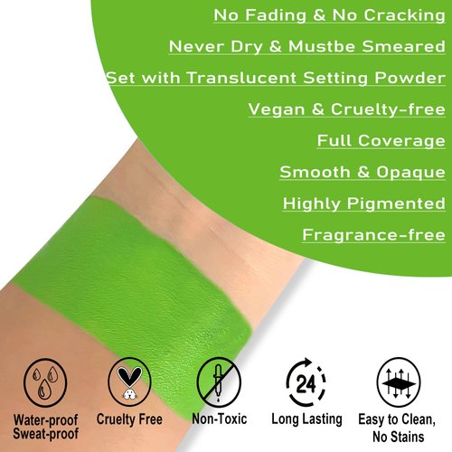 CCBeauty Light Green Face Body Paint Stick, Lime Green Eye Black for Sports, St. Patrick's Day Foundation, Goblin Hulk Shrek Hunting Camo Witch Makeup for Halloween Cosplay Costume Parties