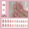 Almond Press on Nails with Bow Charm Designs Pink Fake Nails Short Full Cover Glue on Nails Cute False Nails Glue on Nails Acrylic Artificial Nails for Women Girls Acrylic Manicure Salon 24Pcs
