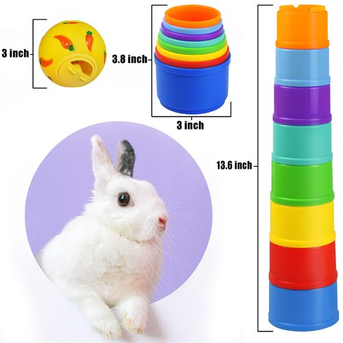 QTYWACYQ 9 Pack Rabbit Stacking Cups and Bunny Treats Balls, with Multi Colored Plastic Bunny Stacking Cups Rabbit Toys, for Guinea Pigs Bunnies Hedgehogs Small Animals Hiding Food and Playing