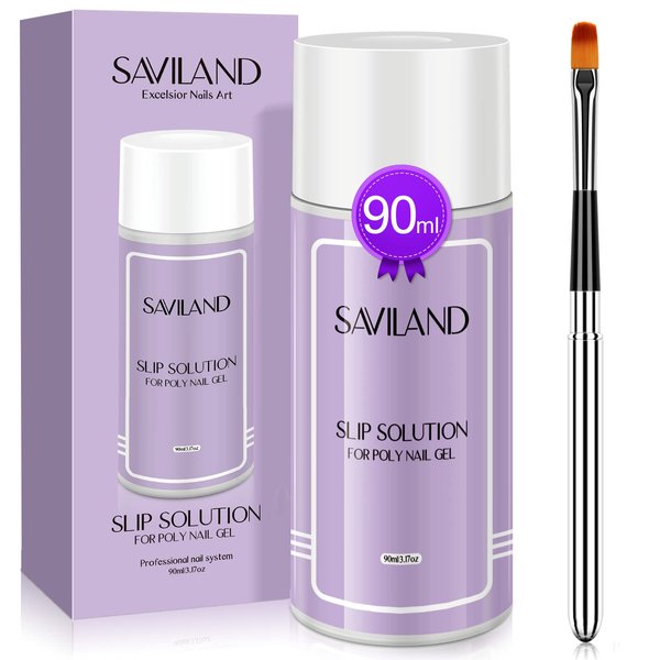 Saviland 90ml Slip Solution for Poly Gel Nails with Nail Brush Anti-stick Liquid Gel Solution Kit for Beginners Nail Extension Gel for Easy DIY Poly Gel Nail Art