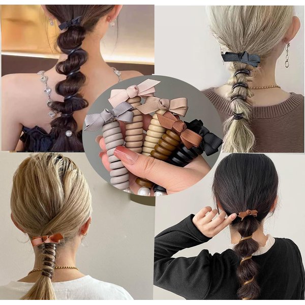 Generic Telephone Braided Wire New Spiral Elastics Coils Hair Ties for Women for Thick Hair No Crease Damage Hair Tie Ponytail Cord Rope for Girl Accessory