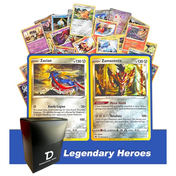 Legendary Heroes Pokémon Compatible TCG Random Assortment Bundle || Guaranteed Legendary Heroes Duo + 6 Holographic Cards + 6 High HP Cards + Dan123yal Deck Box