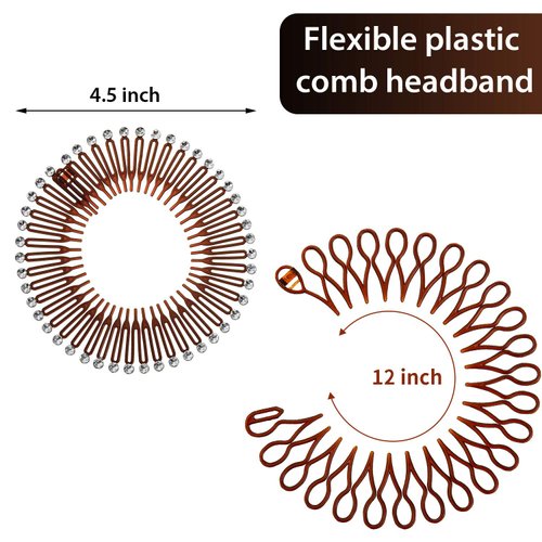 WILLBOND 14 Pcs Full Circular Stretch Comb Headbands Flexible Plastic Circle Hair Comb Circular Tooth Headband Plastic Hair Hairband Holder for Women Girls Hair Accessories, 7 Styles(Fresh Color)