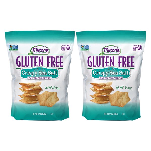 Milton's Craft Bakers Gluten Free Crispy Sea Salt Crackers - Baked Sea Salt Crackers, Non-GMO Project Verified, Kosher, Certified Gluten Free Sea Salt Snack, 5 Grains In Every Bite - 4.5 Oz, Pack of 2
