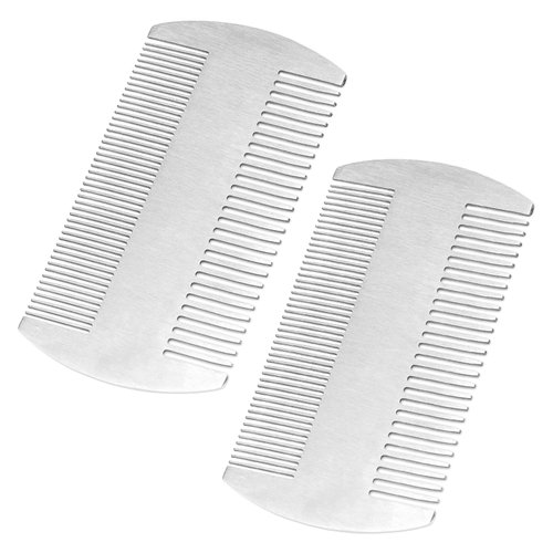 Metal Hair Comb, 2 Pack Stainless Steel Beard Comb for Men, Mini Portable Travel Combs Anti-Static Dual Action Fine & Wide Teeth Mustache Comb for Men Mini Hair Comb for Wallet Purse Pocket Car
