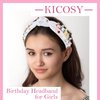 Birthday Headband for Women Birthday Queen Crown Birthday Tiara Knot Headband for Girls White Pearl Hair Band Beaded Headbands Candy Accessories Wide Rhinestone Headband Party Decorations Gifts