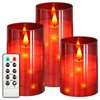 NURADA Flickering Flameless Candles: Built-in Star String Lights 3D Wick Acrylic Battery Operated LED Pillar Candles with Remote and Timer for Wedding Birthday Halloween Decor - Red 3 Pack