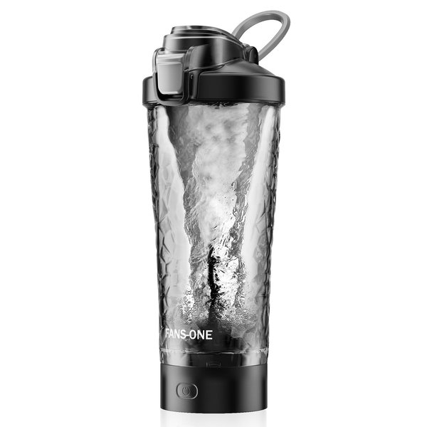 FANS-ONE Premium Electric Protein Shaker Bottle, 24 oz Lockable Blender Shaker Bottles, Made with Tritan, BPA Free, USB Rechargeable Mixer Blender Cup for Protein Shakes, Black