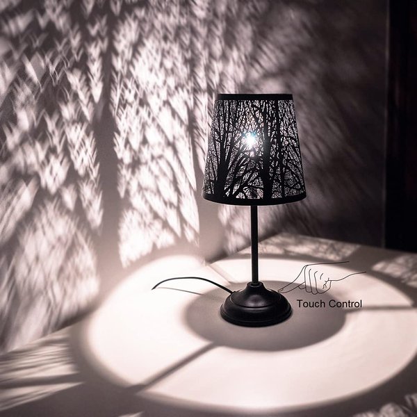 Timeflies Touch Control Mini Table Lamp, 3 Way Dimmable Bedside Lamp, Decorative Nightstand Lamp for Bedroom, Living Room, Black Metal Shade Forest Lighting(Bulb Included)