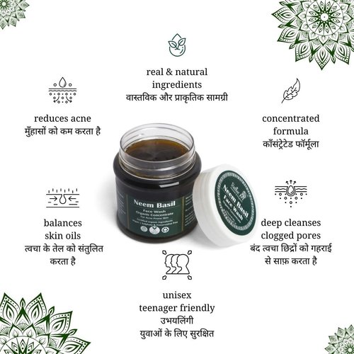 Rustic Art Neem Basil Face Wash Concentrate | Organic, Vegan & Cruelty Free | Sulphate & Paraben Free | 125g