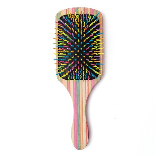 WINSUN Natural Bamboo Hair Brush, Natural Rainbow Bamboo Paddle Hair Brush with Colorful Nylon Pins, Good Massage and Anti Static Detangling Hair Brush for Woman, Girls and Kids, for All Hair Types.