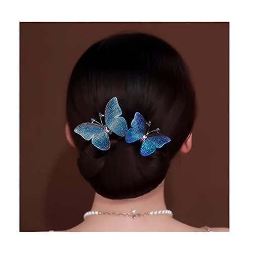 Ins Style Elegant Lazy Hair Curler, Crystal Hair Bun Maker, French Twist Hairstyle Bun Hair Accessories (Blue Butterfly)