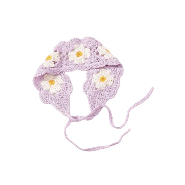 Verdusa Women's Floral Crochet Head Scarf Knitted Tie Hair Bandana Headband Head Kerchief Purple One-Size
