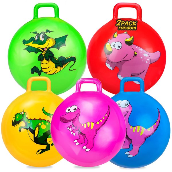 Hymaz 2 Pcs Dinosaur Bounce Balls with Handles for Kids,18 inch Bouncing Ball with Handle for Kids 7-9, Hopper Ball for Kids 3-6, Jumping Ball for Kids Indoor Outdoor Games, Hopper Balls with Pump